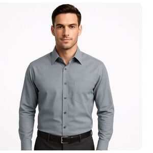 TOWNCRAFT Grey Long Sleeve Button Down Shirt Blue-Grey Size 16.5 34/35